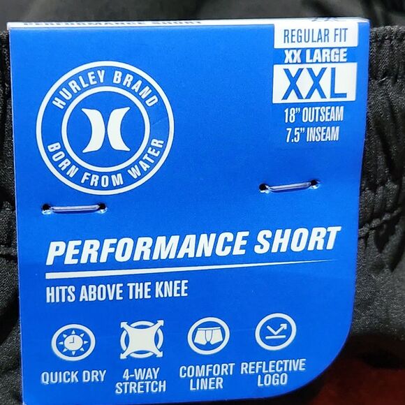 Hurley Shorts Size XXL Black Zip Pocket Quick Dry Stretch Reflective Logo - Picture 7 of 11
